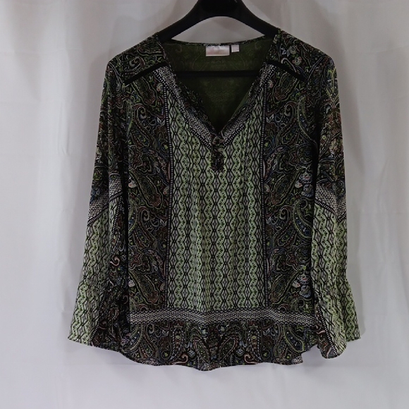 Belle By Kim Gravel Blouse Women's Size Large Green Paisley - Picture 1 of 14